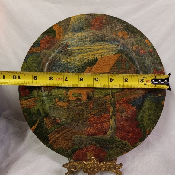 DECOUPAGE Glass Plate Country Scenery Deers, Dog,Cabin,Bear,Waterfall ,10" - Picture 5 of 5